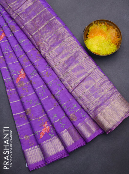 Assam silk saree lavender shade with allover zari weaves & embroidery work buttas and zari woven border