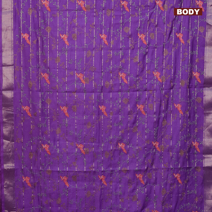 Assam silk saree lavender shade with allover zari weaves & embroidery work buttas and zari woven border