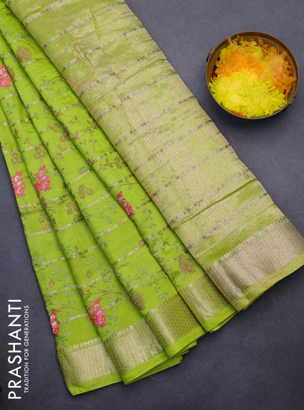 Assam silk saree light green with allover zari weaves & embroidery work buttas and zari woven border