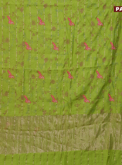 Assam silk saree light green with allover zari weaves & embroidery work buttas and zari woven border