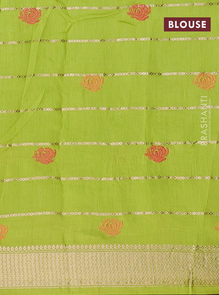 Assam silk saree light green with allover zari weaves & embroidery work buttas and zari woven border