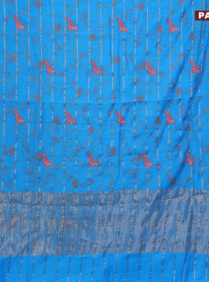 Assam silk saree blue with allover zari weaves & embroidery work buttas and zari woven border