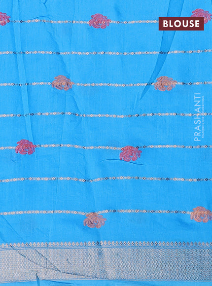 Assam silk saree blue with allover zari weaves & embroidery work buttas and zari woven border