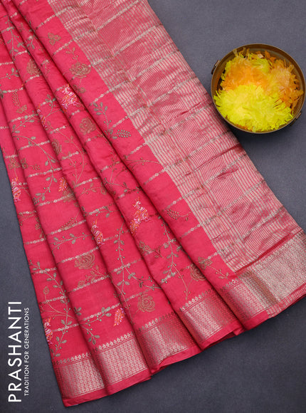 Assam silk saree pink shade with allover zari weaves & embroidery work buttas and zari woven border