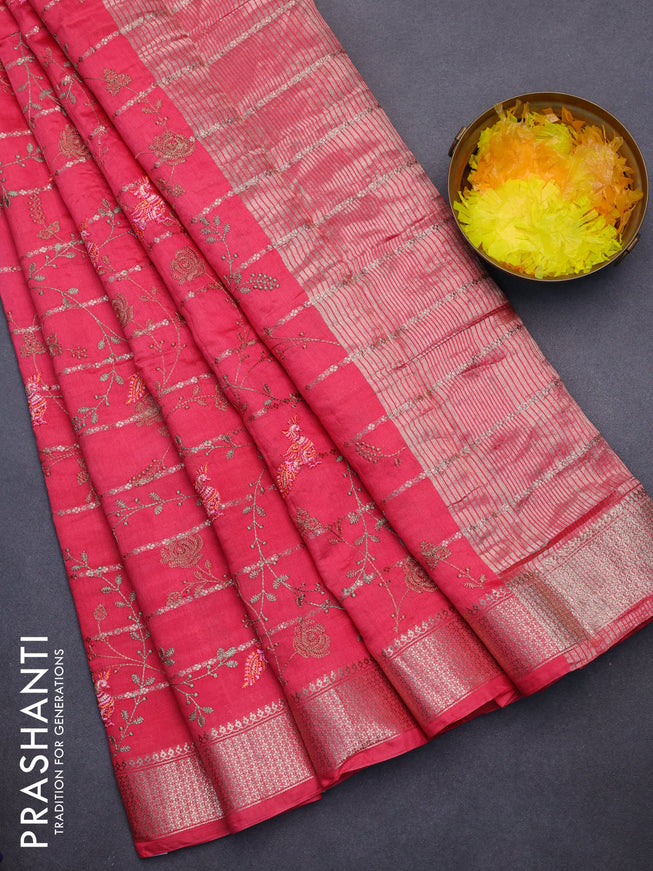 Assam silk saree pink shade with allover zari weaves & embroidery work buttas and zari woven border