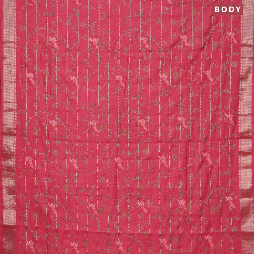 Assam silk saree pink shade with allover zari weaves & embroidery work buttas and zari woven border