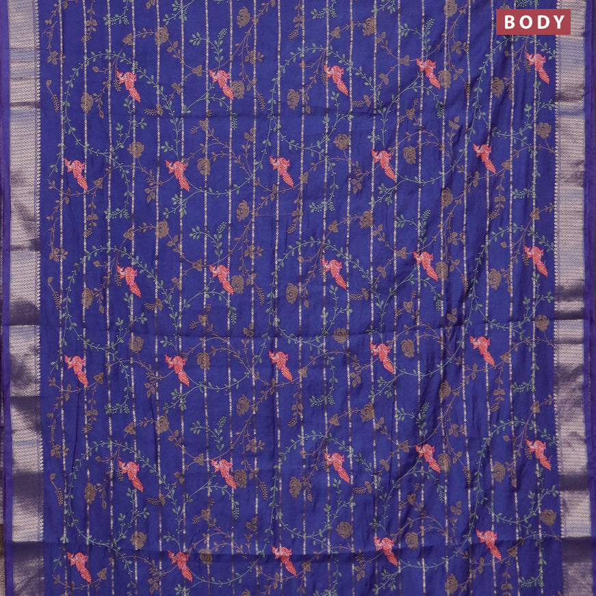 Assam silk saree dark blue with allover zari weaves & embroidery work buttas and zari woven border