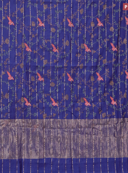 Assam silk saree dark blue with allover zari weaves & embroidery work buttas and zari woven border