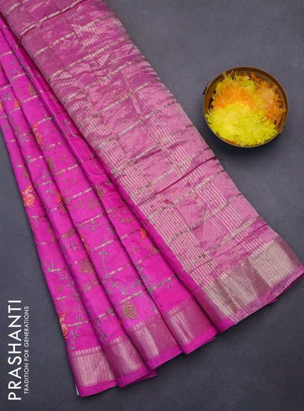 Assam silk saree pink with allover zari weaves & embroidery work buttas and zari woven border