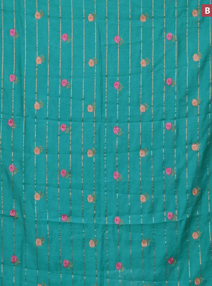 Assam silk saree teal green shade with allover zari weaves & embroidery work buttas and zari woven border