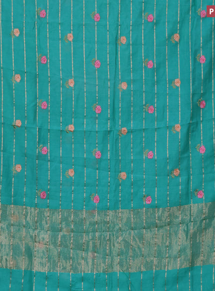 Assam silk saree teal green shade with allover zari weaves & embroidery work buttas and zari woven border