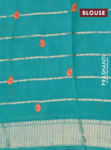 Assam silk saree teal green shade with allover zari weaves & embroidery work buttas and zari woven border