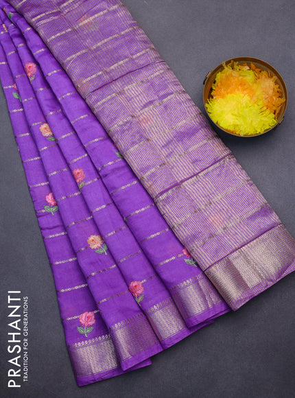 Assam silk saree lavender with allover zari weaves & embroidery work buttas and zari woven border