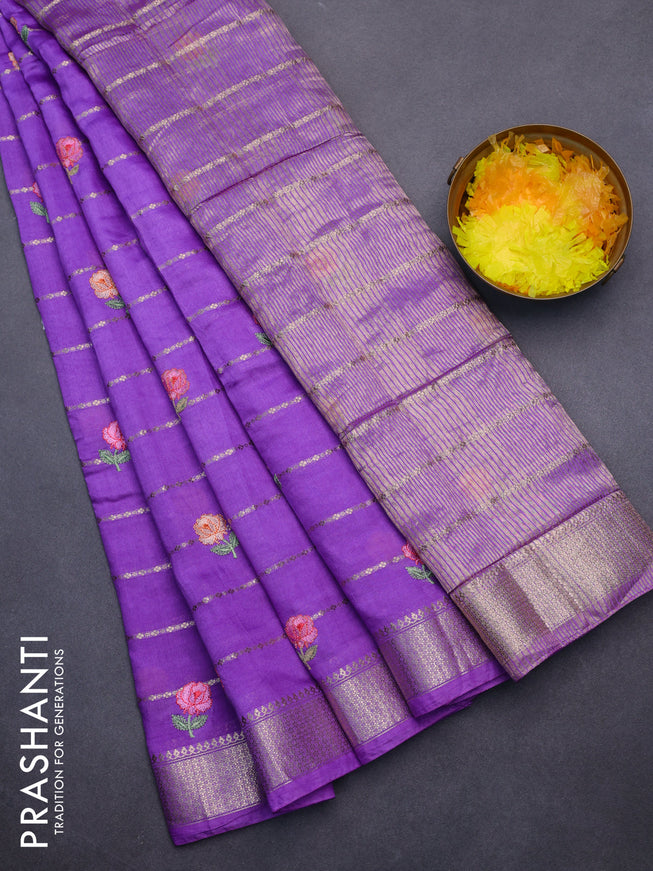 Assam silk saree lavender with allover zari weaves & embroidery work buttas and zari woven border