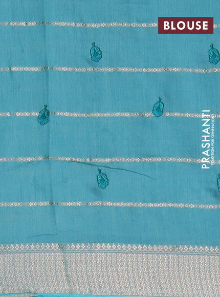 Assam silk saree teal blue with allover zari weaves & embroidery work buttas and zari woven border