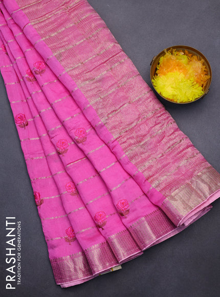 Assam silk saree light pink with allover zari weaves & embroidery work buttas and zari woven border