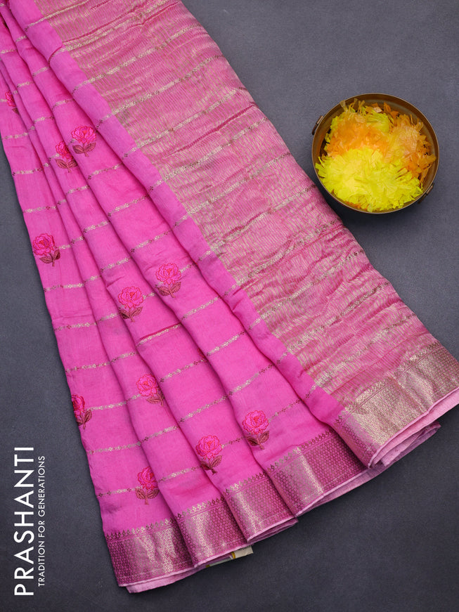 Assam silk saree light pink with allover zari weaves & embroidery work buttas and zari woven border