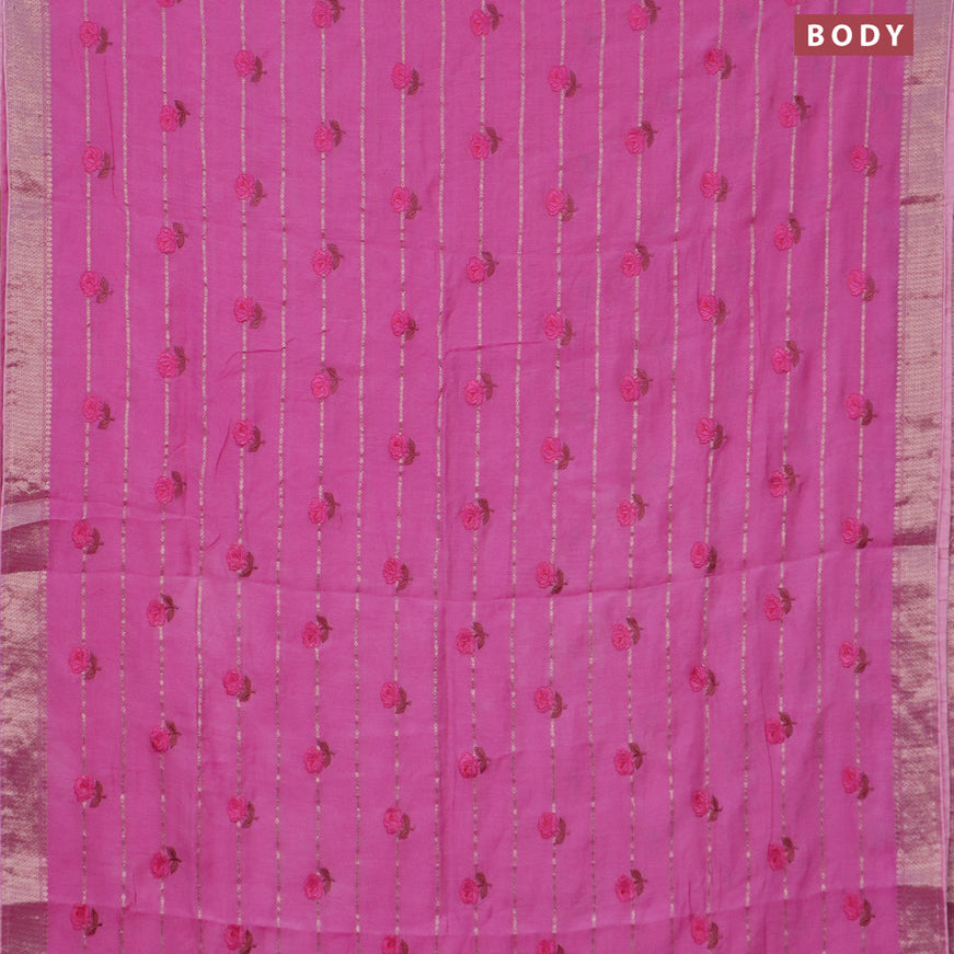 Assam silk saree light pink with allover zari weaves & embroidery work buttas and zari woven border