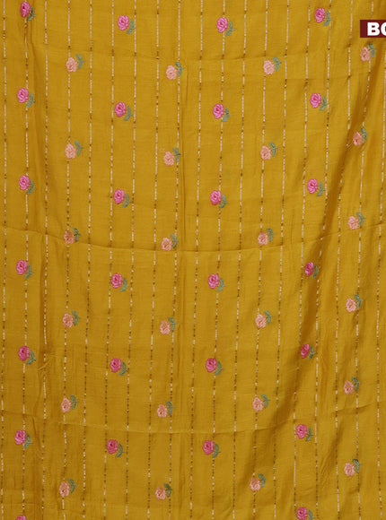 Assam silk saree yellow with allover zari weaves & embroidery work buttas and zari woven border