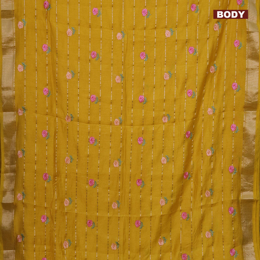 Assam silk saree yellow with allover zari weaves & embroidery work buttas and zari woven border