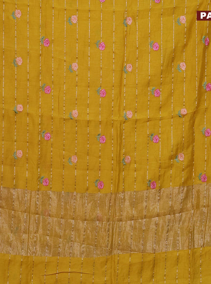 Assam silk saree yellow with allover zari weaves & embroidery work buttas and zari woven border