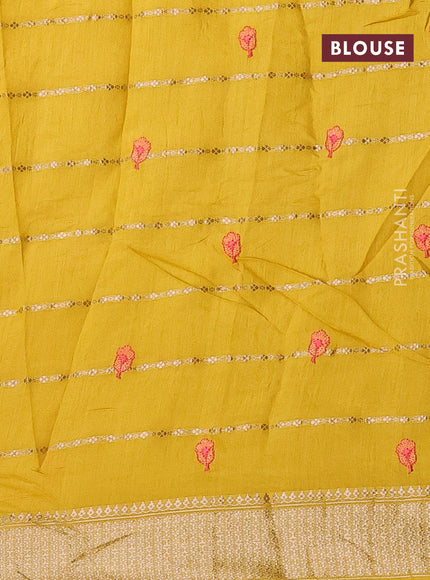 Assam silk saree yellow with allover zari weaves & embroidery work buttas and zari woven border