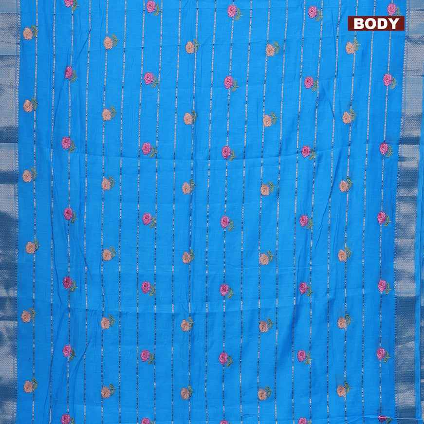 Assam silk saree light blue with allover zari weaves & embroidery work buttas and zari woven border