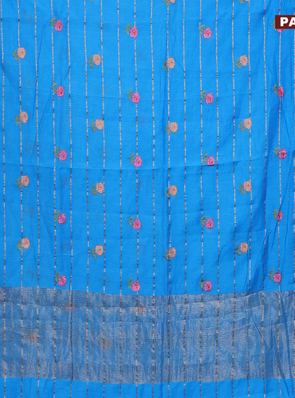 Assam silk saree light blue with allover zari weaves & embroidery work buttas and zari woven border