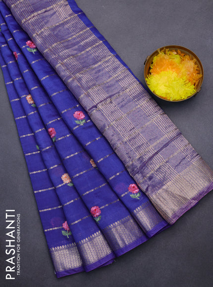 Assam silk saree blue with allover zari weaves & embroidery work buttas and zari woven border