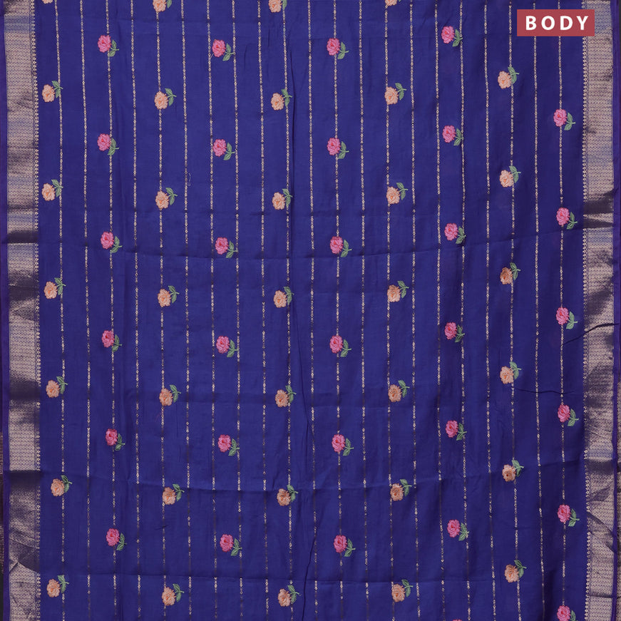 Assam silk saree blue with allover zari weaves & embroidery work buttas and zari woven border