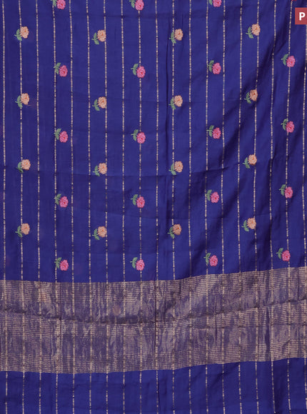 Assam silk saree blue with allover zari weaves & embroidery work buttas and zari woven border