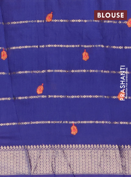 Assam silk saree blue with allover zari weaves & embroidery work buttas and zari woven border