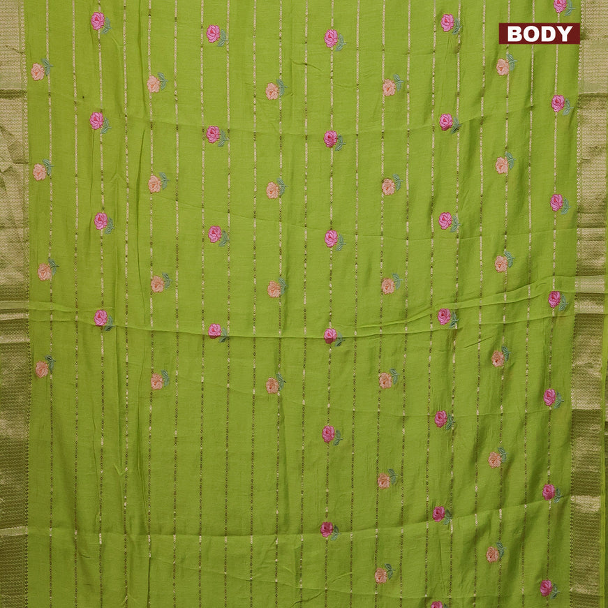 Assam silk saree light green with allover zari weaves & embroidery work buttas and zari woven border