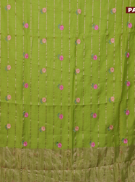 Assam silk saree light green with allover zari weaves & embroidery work buttas and zari woven border