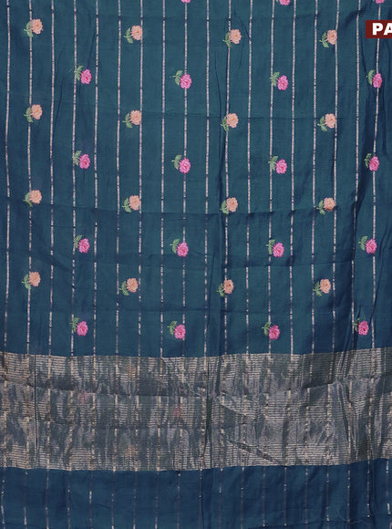 Assam silk saree peacock blue with allover zari weaves & embroidery work buttas and zari woven border