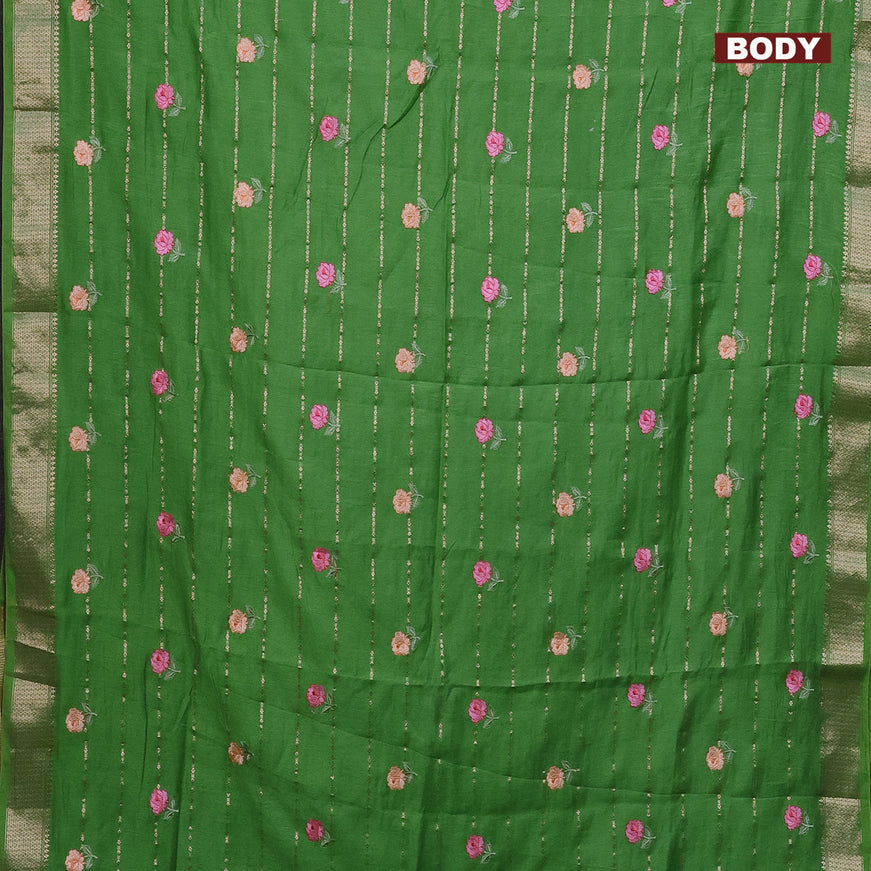 Assam silk saree green with allover zari weaves & embroidery work buttas and zari woven border