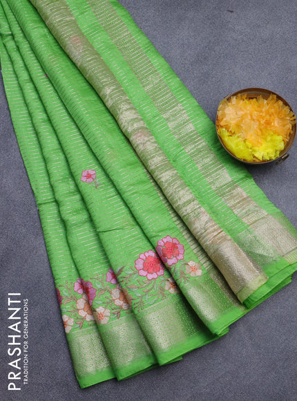 Assam silk saree light green with allover zari weaves & embroidery work buttas and zari woven border