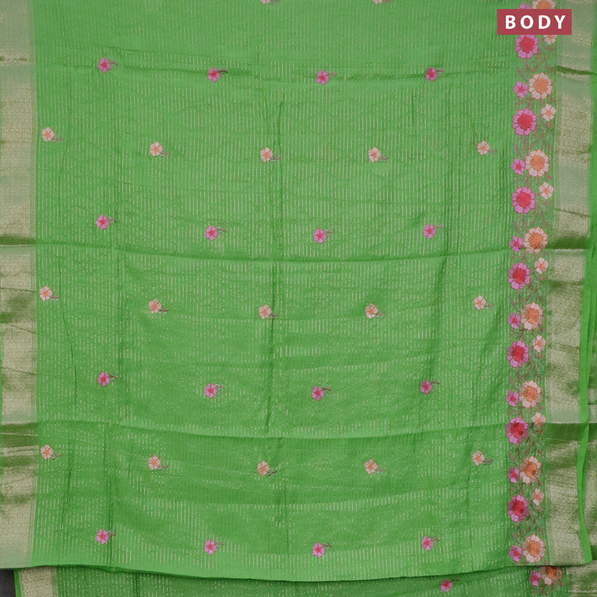 Assam silk saree light green with allover zari weaves & embroidery work buttas and zari woven border