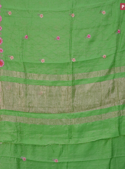 Assam silk saree light green with allover zari weaves & embroidery work buttas and zari woven border