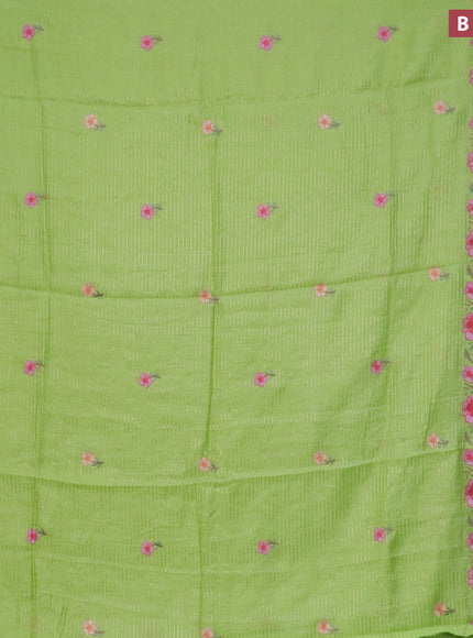 Assam silk saree fluorescent green with allover zari weaves & embroidery work buttas and zari woven border