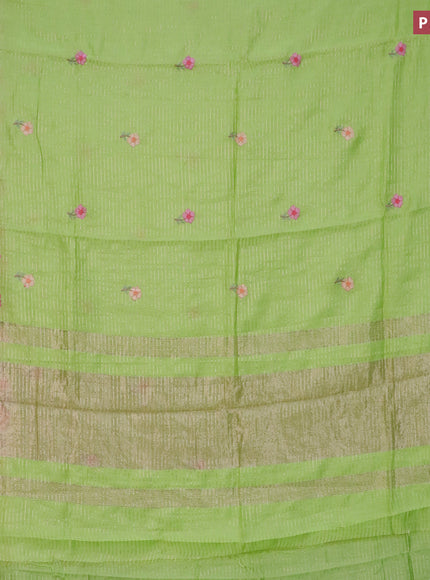 Assam silk saree fluorescent green with allover zari weaves & embroidery work buttas and zari woven border