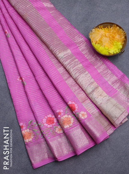 Assam silk saree pink with allover zari weaves & embroidery work buttas and zari woven border