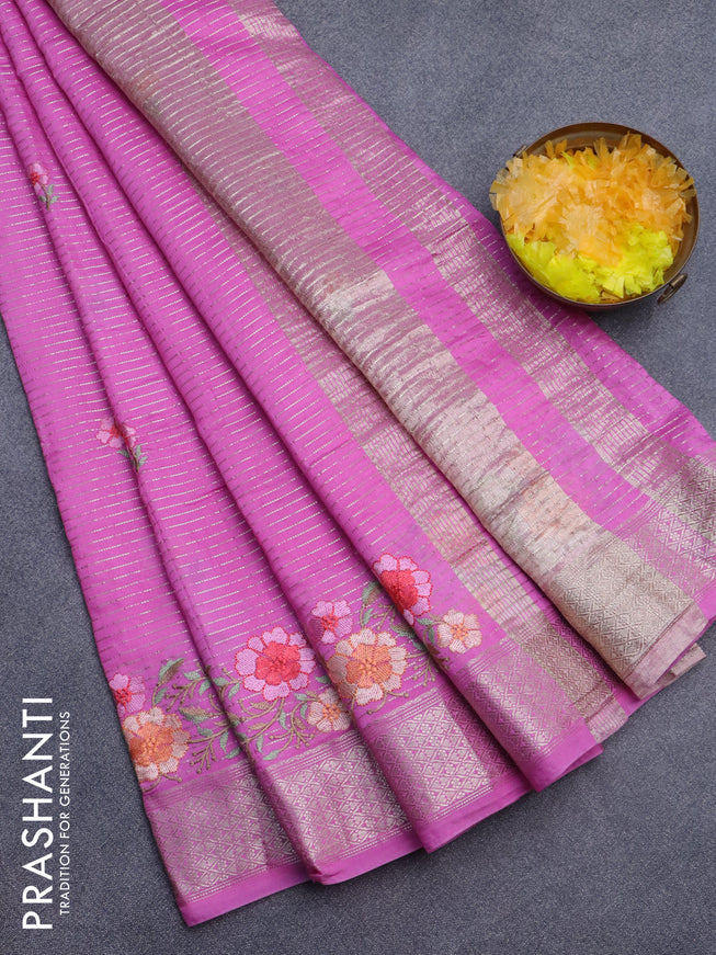 Assam silk saree pink with allover zari weaves & embroidery work buttas and zari woven border