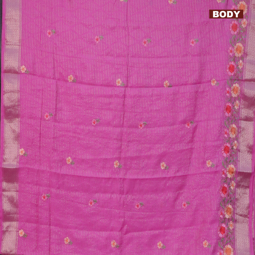 Assam silk saree pink with allover zari weaves & embroidery work buttas and zari woven border