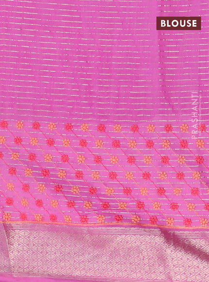 Assam silk saree pink with allover zari weaves & embroidery work buttas and zari woven border