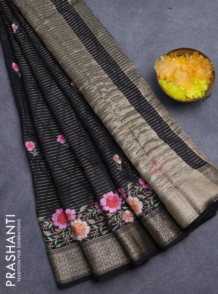 Assam silk saree black with allover zari weaves & embroidery work buttas and zari woven border