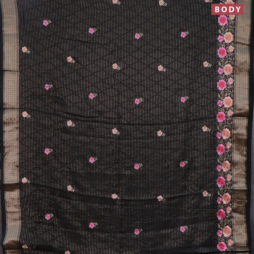 Assam silk saree black with allover zari weaves & embroidery work buttas and zari woven border