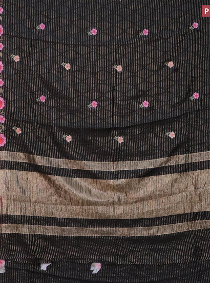 Assam silk saree black with allover zari weaves & embroidery work buttas and zari woven border