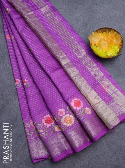 Assam silk saree purple with allover zari weaves & embroidery work buttas and zari woven border