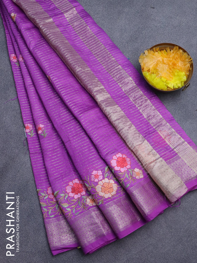 Assam silk saree purple with allover zari weaves & embroidery work buttas and zari woven border